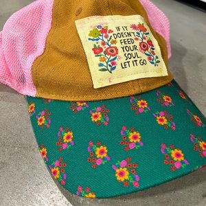 Fun pink, emerald green and floral brown canvas ball cap